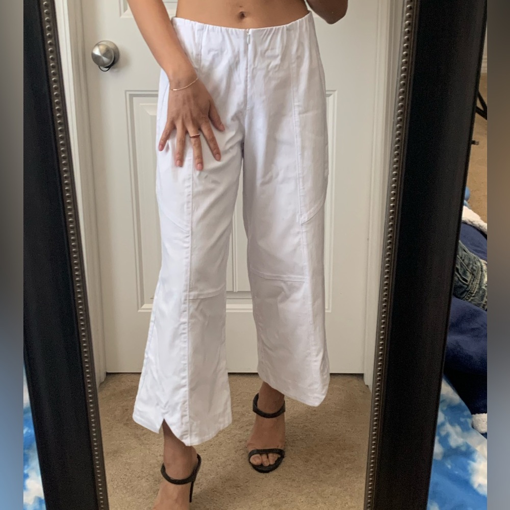 Porto San Francisco white wide leg asymmetrical hem pants